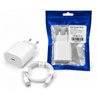 20W Зарядно устройство + USB Кабел Type-C към Lightning за iPhone - Бял (23-Е7)