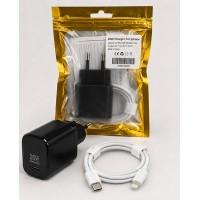 20W Зарядно устройство / Изход USB-C (ж)+ USB Кабел Type-C към Lightning - Бял/Черен (23-E8)