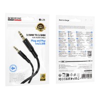 Аудио кабел BOROFONE BL25 Nice AUX 3.5 мм към 3.5 мм 1 м - Черен (SK-G4)