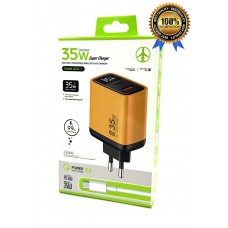 Jenok 35W Super Charger LCD  Бързо зарядно устройство с двойни портове +  USB Type-C - Оранжев/Бял (S27-A2)