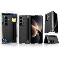 Калъф Buenos за Samsung Galaxy Z Fold 8 Ultra с кожени елементи, вграден протектор за екрана, стилус и отделение за стилус - Черен (25-C2)