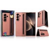 Калъф Buenos за Samsung Galaxy Z Fold 8 Ultra с кожени елементи, вграден протектор за екрана, стилус и отделение за стилус - Розов (25-C2)