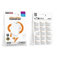 Комплект мрежово зарядно BOROFONE BAS76A Source USB-C + USB-A PD 30W + Type-C кабел - Бяло (27-E12)
