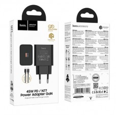 Комплект мрежово зарядно HOCO N77 USB-C PD 45W + Type-C кабел 1 м - Черен (25-D3)