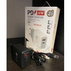 PD 18w QC 3.0 2в1 Quick Charger Зарядно с USB, Type - C изход+ MicroUsb кабел - Черен (26-C4)