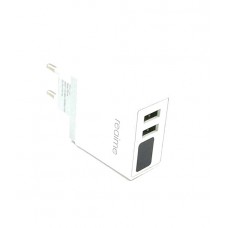 REALME R201 Зарядно с 2Usb  порта, Lcd дисплей, волтметър - Бял (K28)