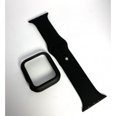 Силиконова каишка с протектор кейс за дисплей за Apple Watch 42mm - Черен (М6-A3)