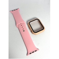 Силиконова каишка с протектор кейс за дисплей за Apple Watch Ultra 49mm - Розов (М6-А3)