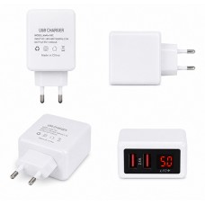 USB зарядно устройство KeKe-F6C – 3.1A, 2 USB порта, 2.4A и LED дисплей (Без кутия) - Бял (K29)